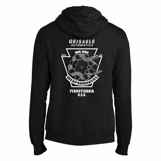 Geissele Angry Snake Bolt Hooded Sweatshirt in Black with snake bolt logo on the back
